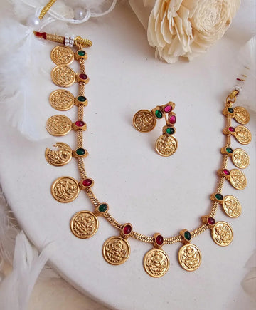 Lakshita Gold-Toned Medallion Necklace with Laxmi Maa Design