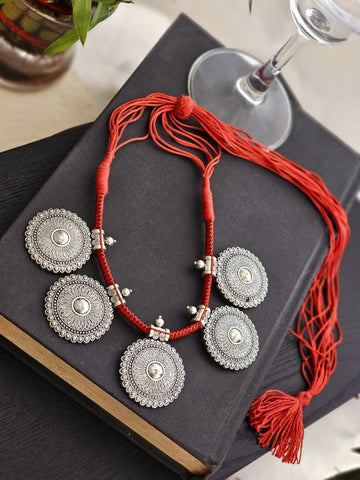 Oxidized Red Silver-Plated Jewellery Set