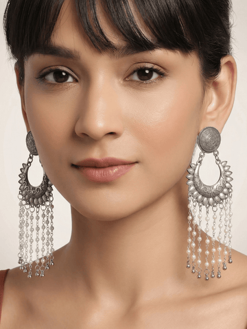 Ananya Contemporary Silver-Plated Drop Earrings With Pearls