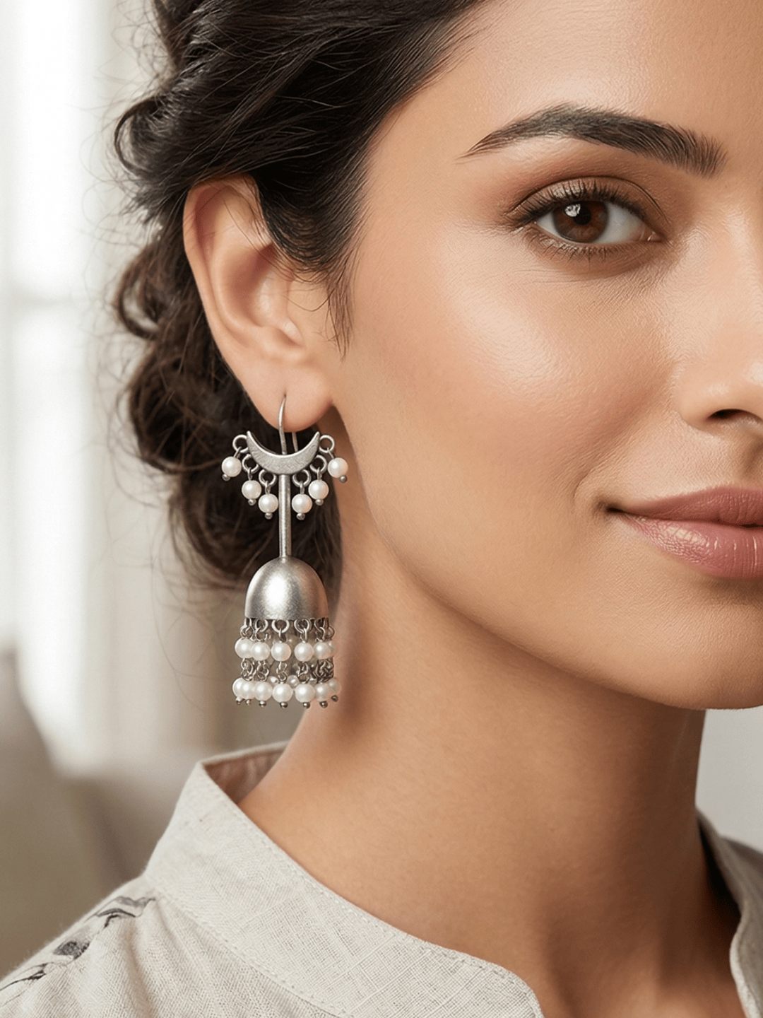 Silver-Plated Crescent Hook Drop Earrings