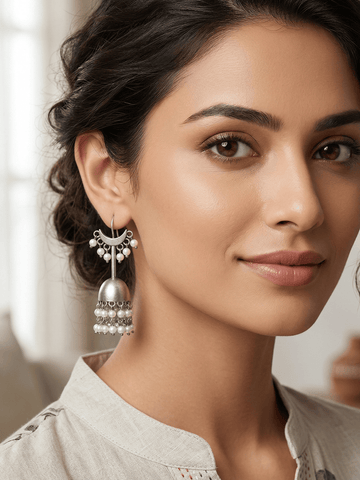 Silver-Plated Crescent Hook Drop Earrings