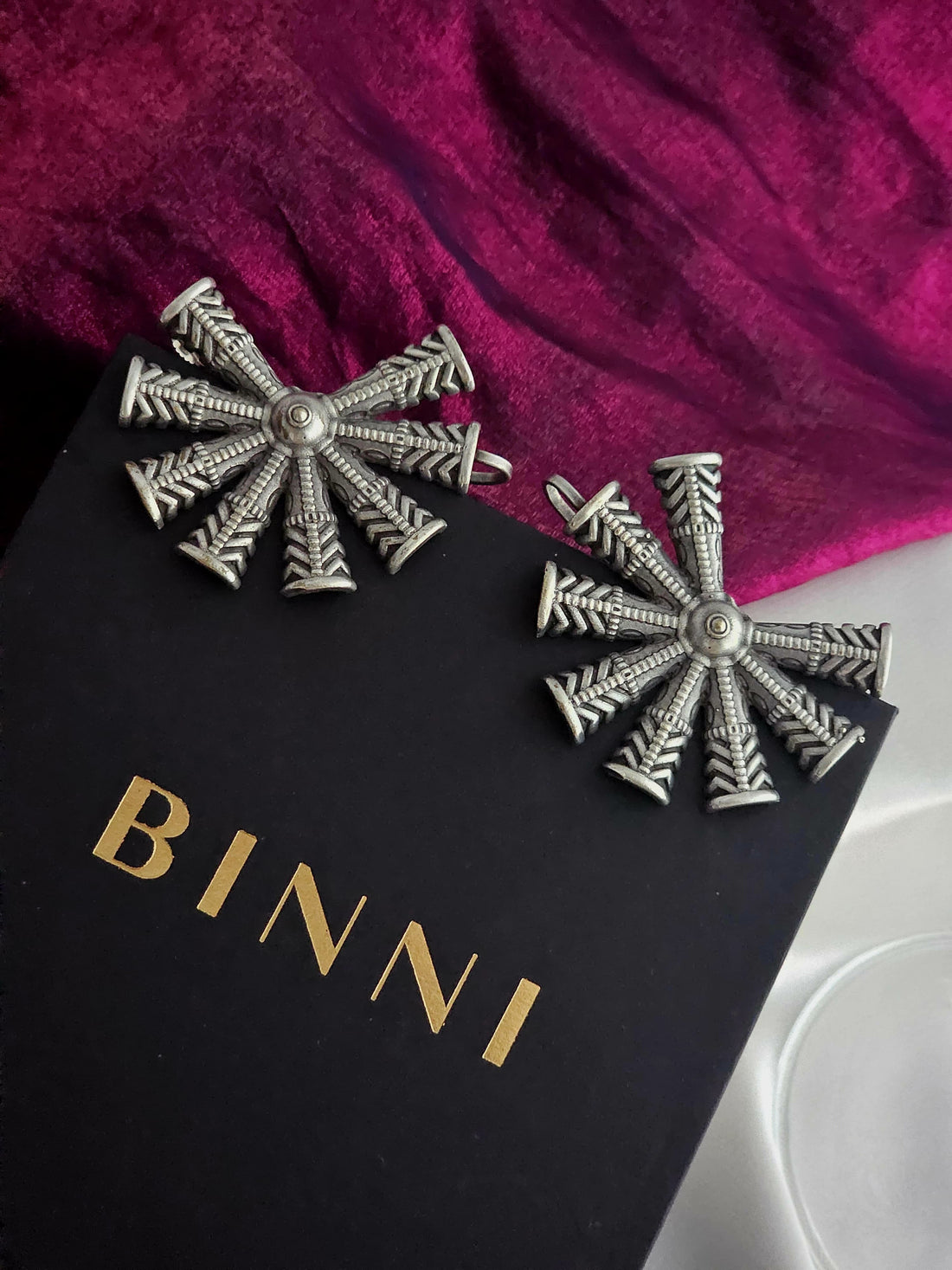 Silver Plated intricate Shield of Arrows earrings