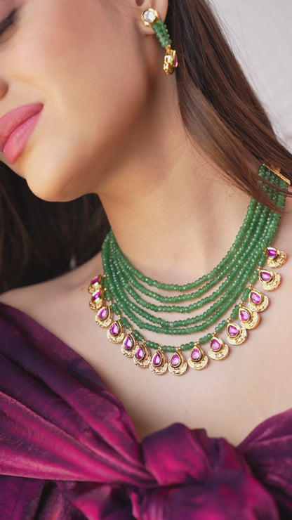 Emerald Symphony Kundan & Onyx Statement Set