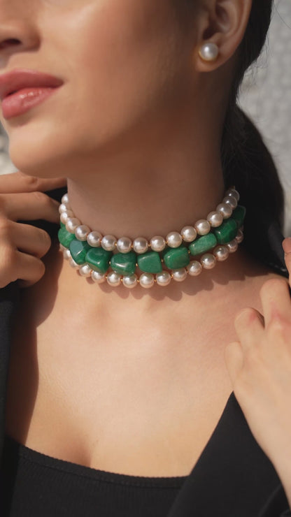 Arisha Pearl And Emerald Quartz Choker Set
