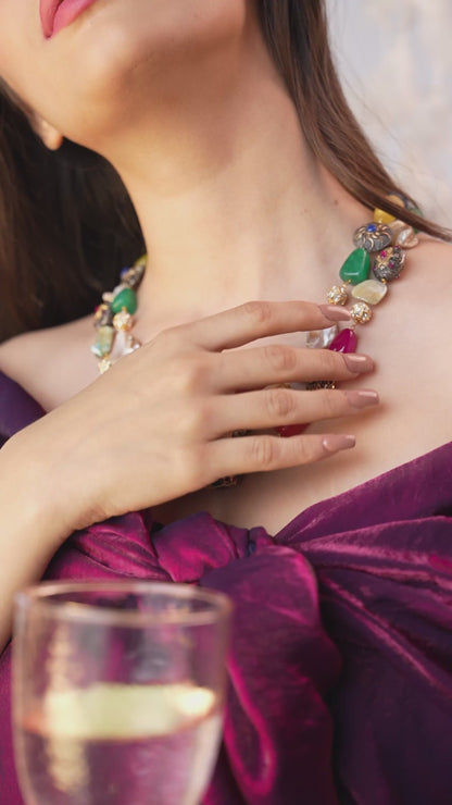 Mireille Dual-Layered Necklace With Multicolor Hand-Painted Quartz Stones