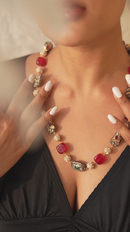 Nayantara Lustrous Quartz And AD Beaded Necklace