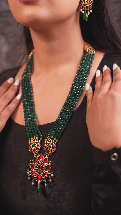 Rishika Emerald Beads Meenakari Necklace Set