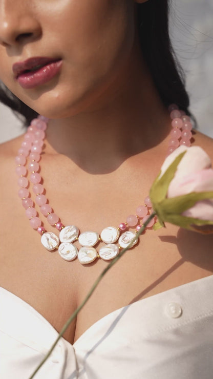 Aloria Elegant Double-Layered Rose Quartz & Mother-of-Pearl Necklace