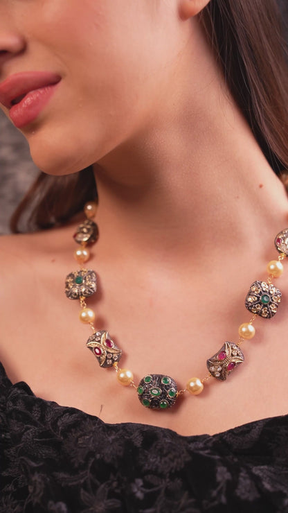 Midnight Tumble Pearl & Quartz Necklace Set