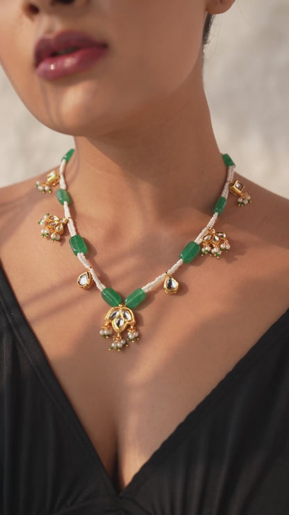 Luminous Quartz Stone Necklace With Kundan Accents