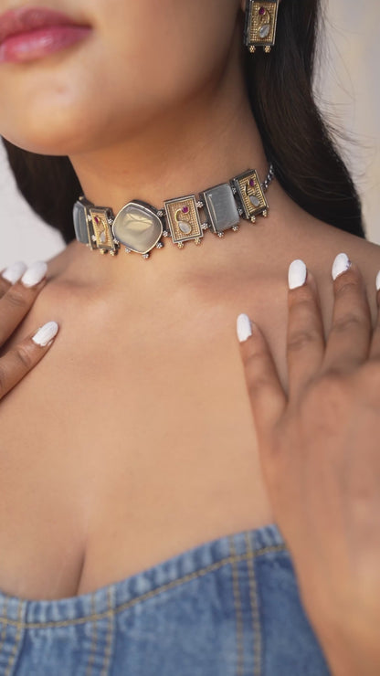 Amaya Exquisite German Silver Ornate Choker Set