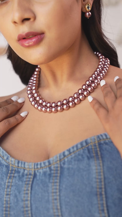 Lavanya Handcrafted Lavender-Hued Double-Strand Pearl Necklace Set