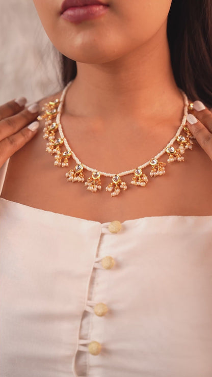 Samira Gold Lustre Pearl-Kundan Necklace