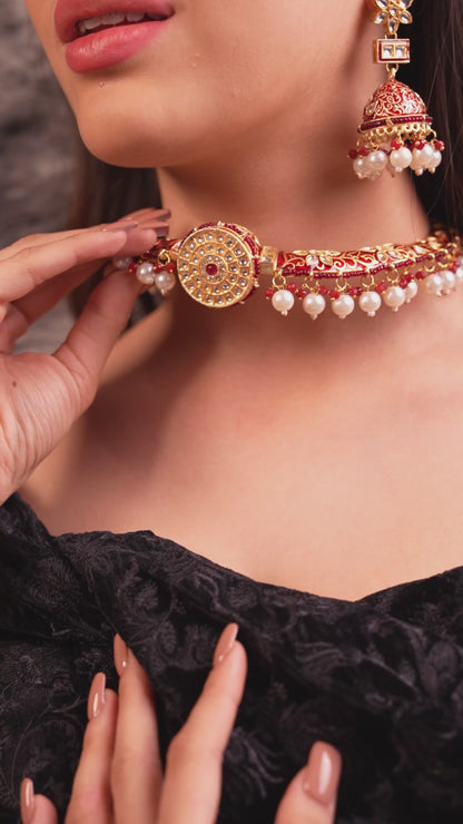 Rajvanshi Crescent Meenakari Choker Set