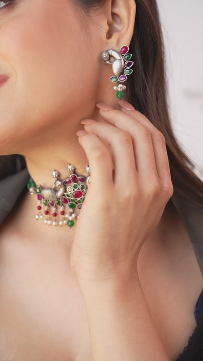 Ishira Grace Peacock Vibrant Kundan Choker Set