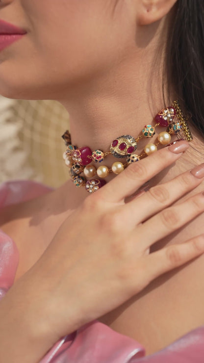 Gold Plated Kamini Red Beaded Choker