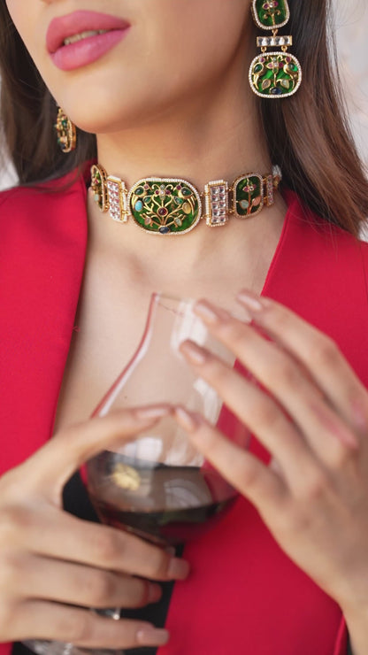 Aira Dark Green Meenakari Choker Set