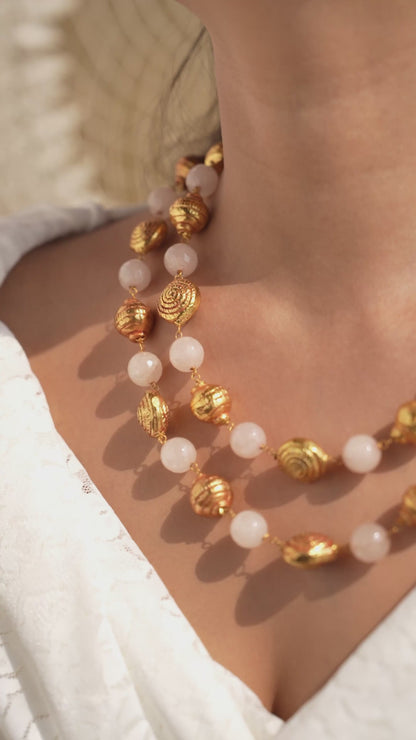 Siona Peach Pearl Strand Necklace Set