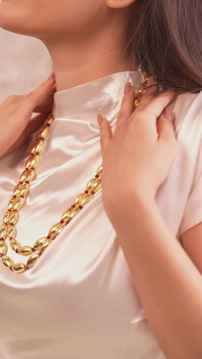 Anti-Tarnish Gold-Toned Aishwarya Rupa Long Beaded Necklace Set