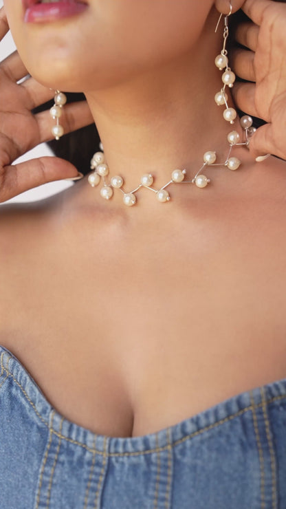 Serenella Wave Luxe Elegance White Pearl Jewelry Set