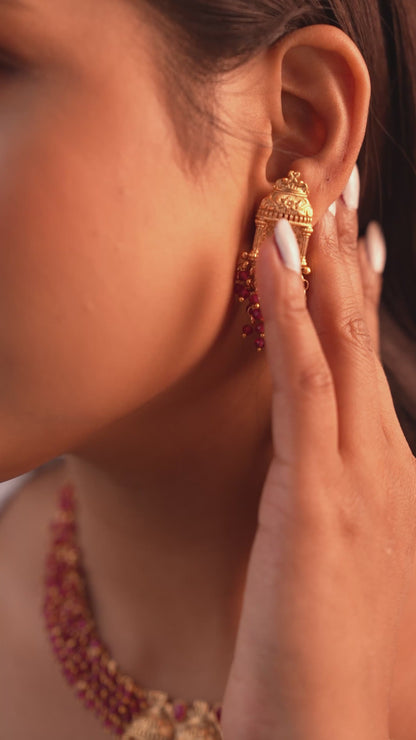 Golden Laxmi Rani Wine Beaded Necklace Set