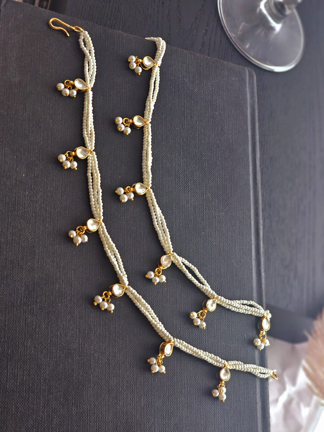 Sitara Pachi Kundan Pearl Anklets