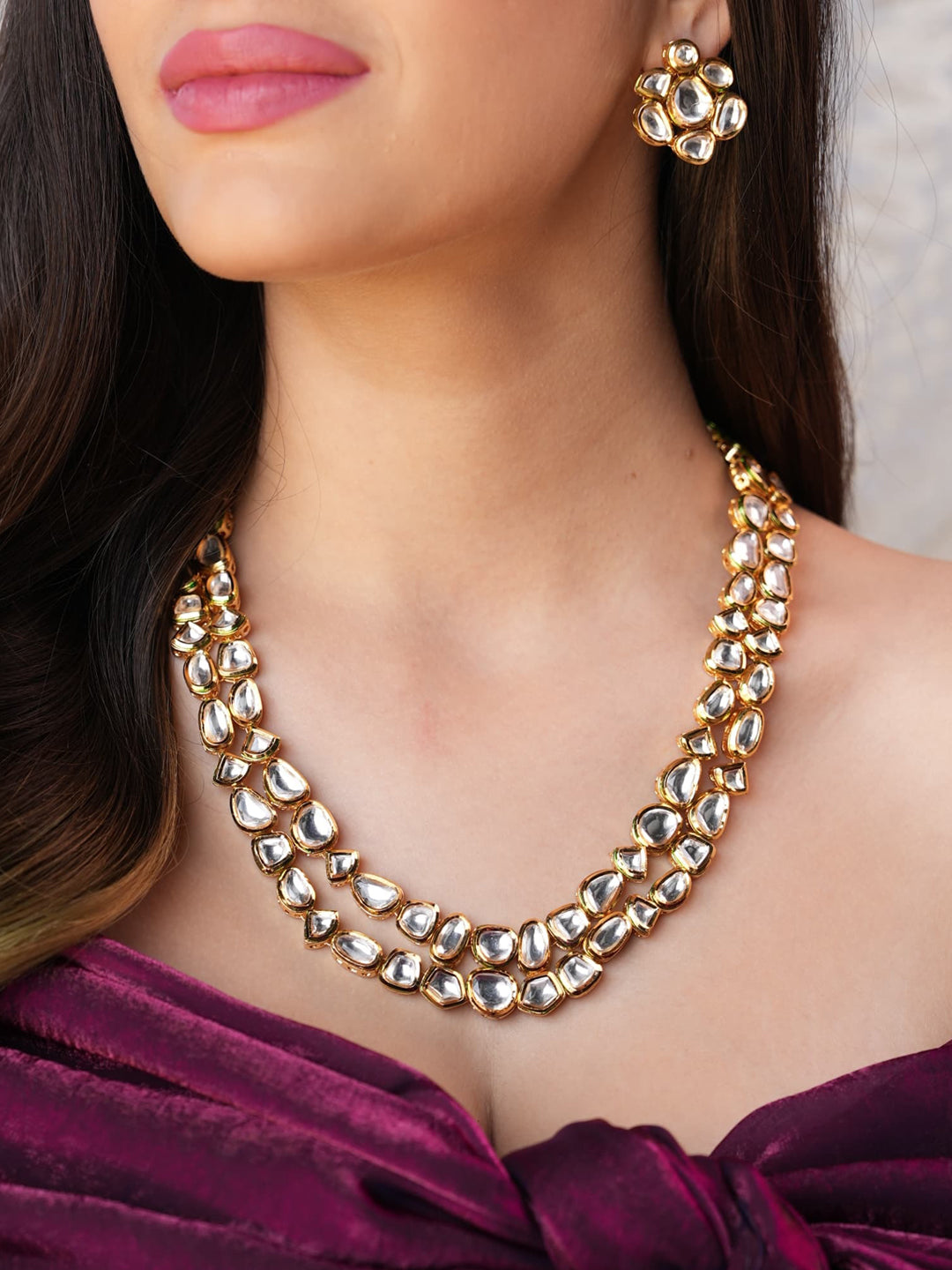 Vidhira Double-Layered Kundan Necklace Set