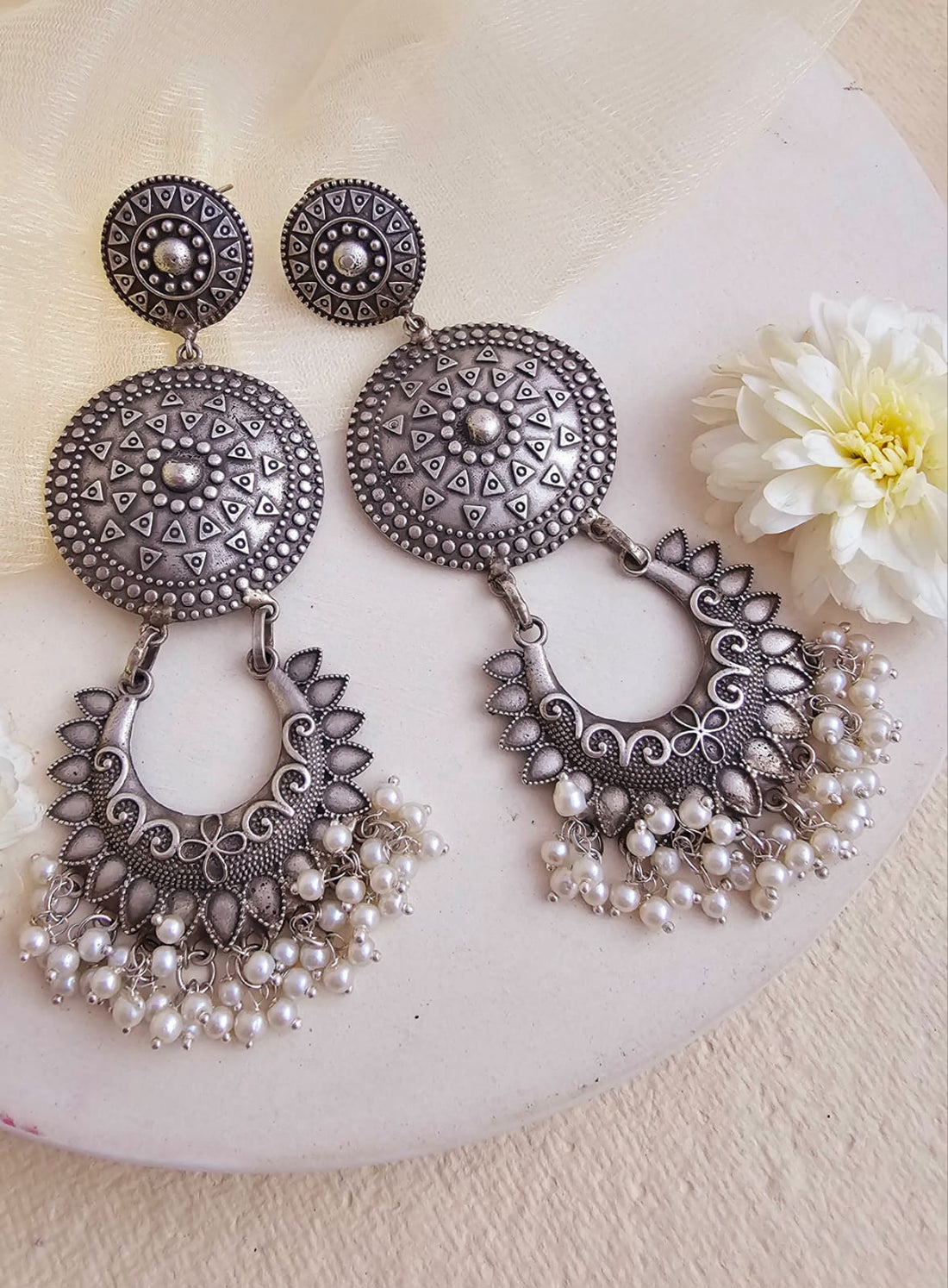 Silver-Plated Circular Chandbalis
