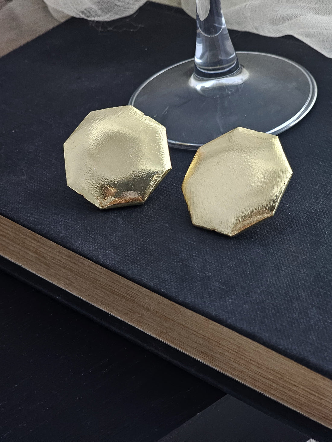Binnis Wardrobe Aria Golden Stud Earrings – Octagon Shaped, Anti-Tarnish Brass