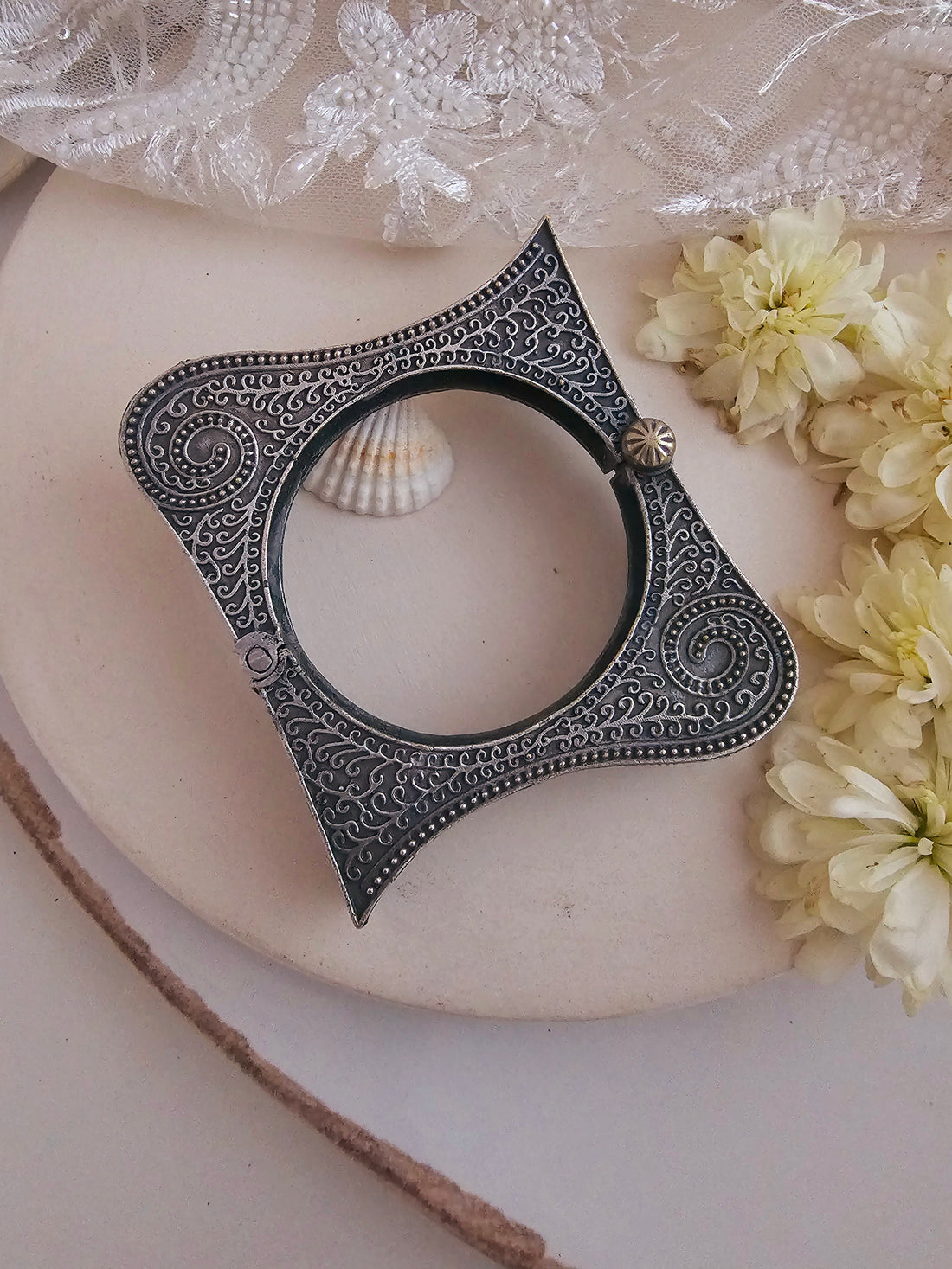 Antique Silver Polish Brass Bangle