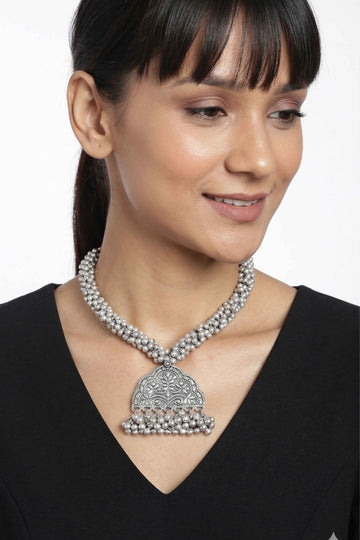 Silver-Plated  Red Ghunghuru Tribal Necklace