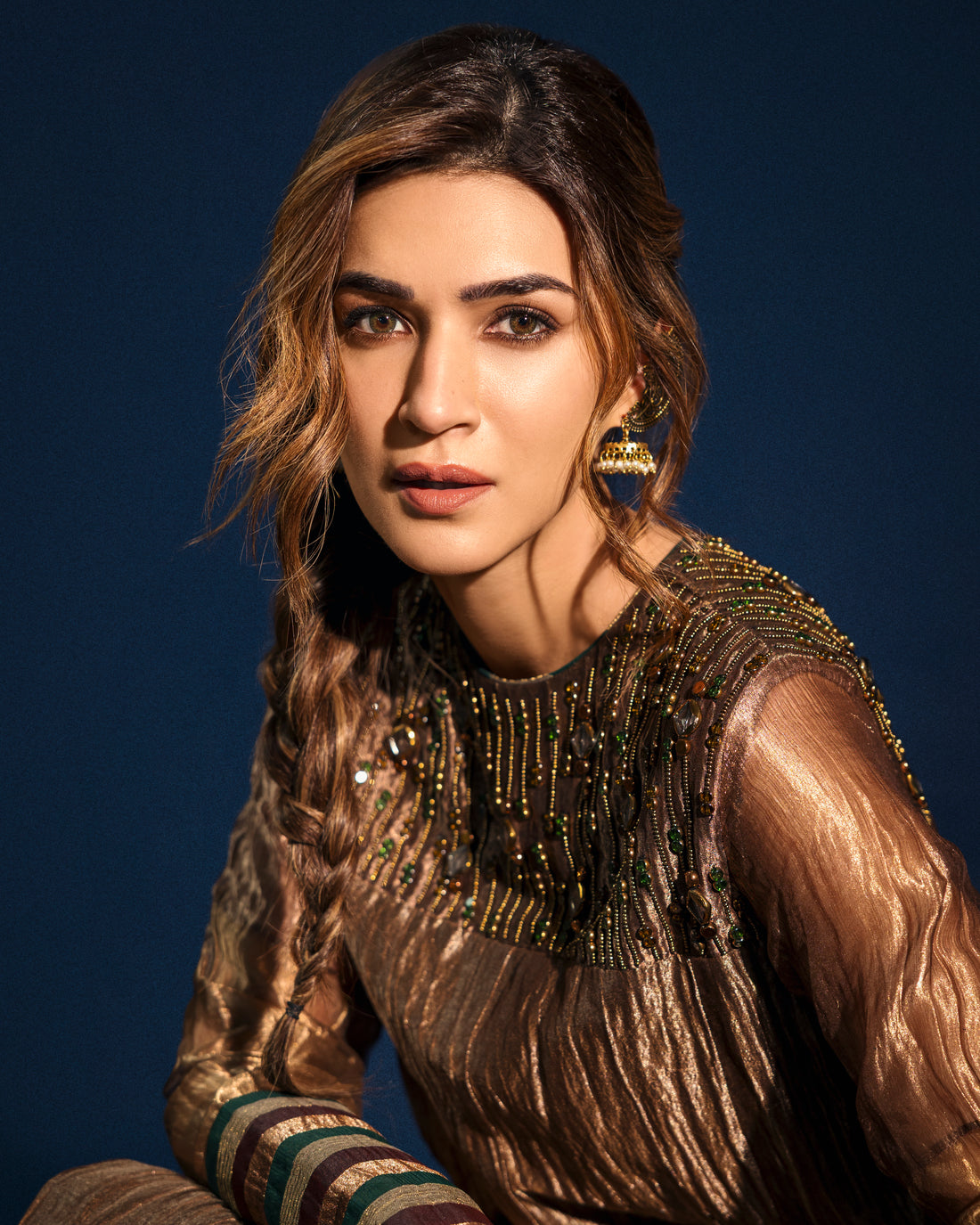 Gold-Plated Peacock Earcuff with Jhumka Dome
