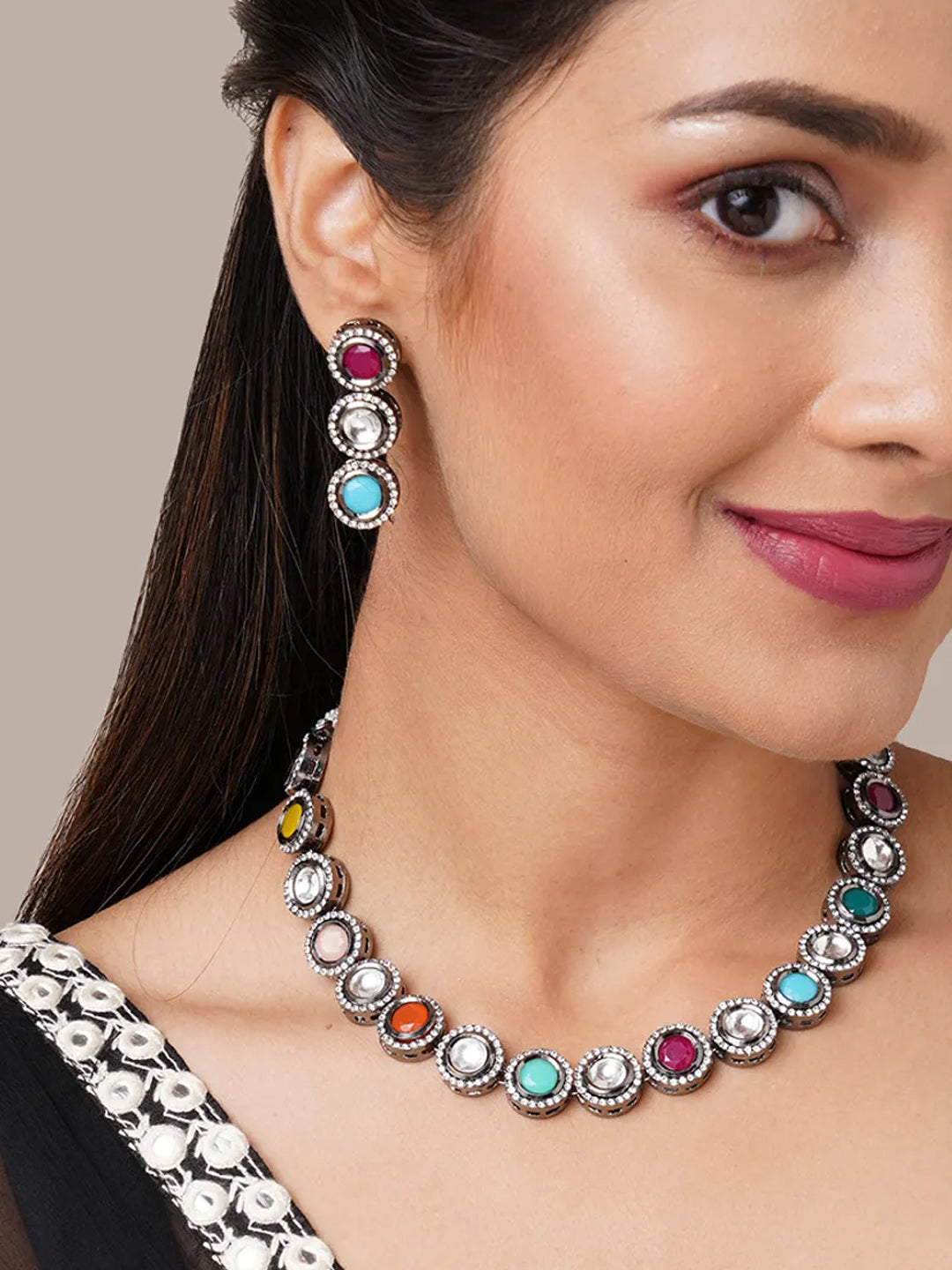 Multi stone colloured necklace set